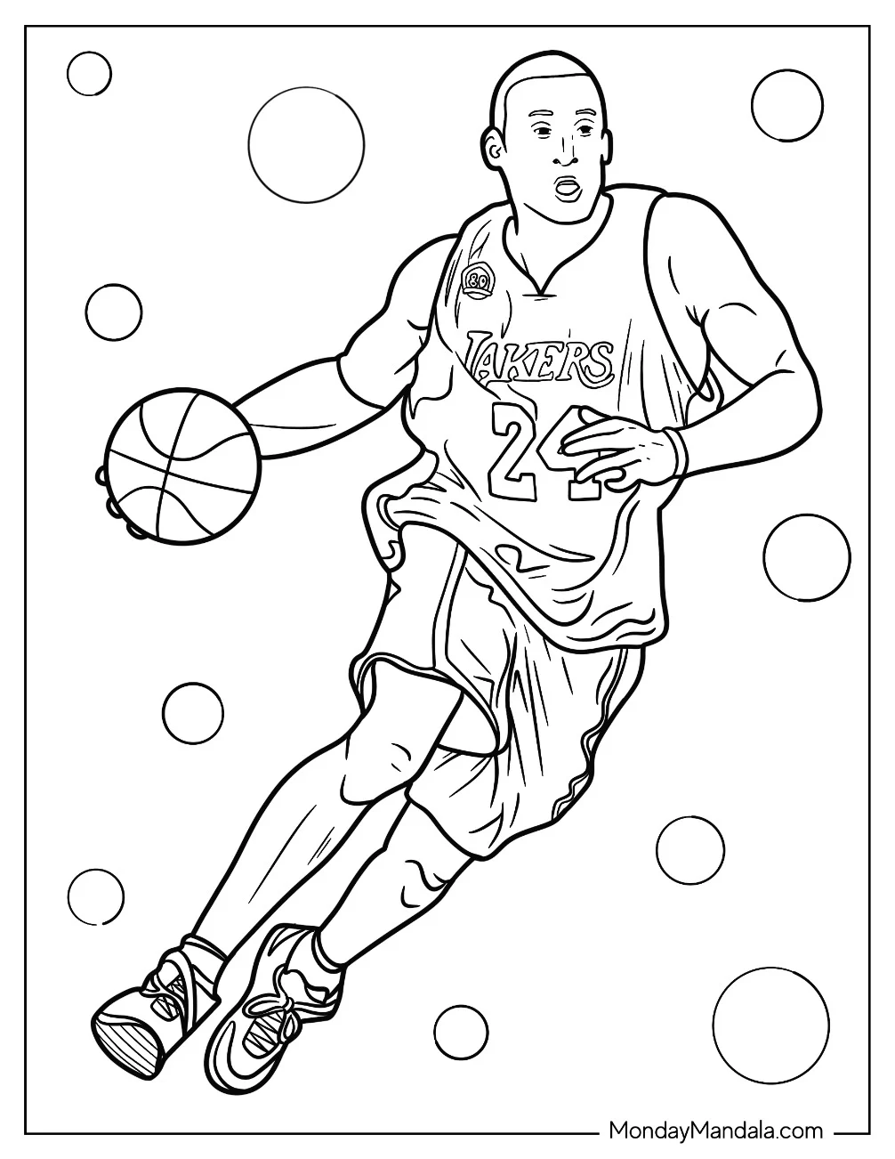 Simple Kobe Bryant Coloring Page Playing Basketball For Kids coloring page