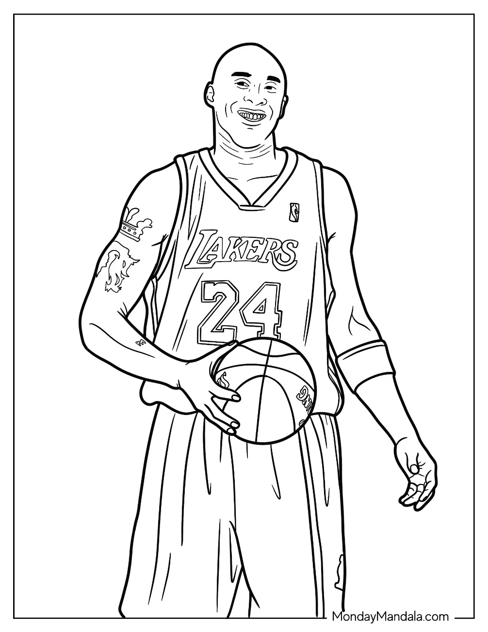Smiling Kobe Bryant Coloring Page Holding Basketball coloring page