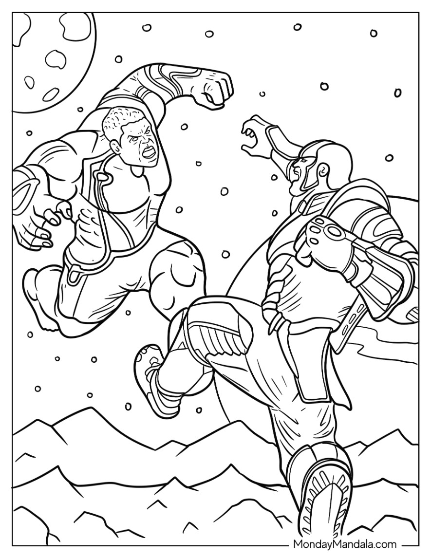 Hulk And Thanos Coloring Page Fighting In Outer Space coloring page