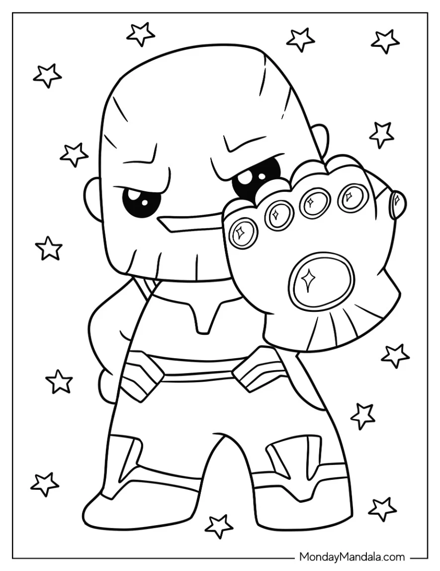 Kawaii Thanos Coloring Page With Infinity Gauntlet For Preschoolers coloring page