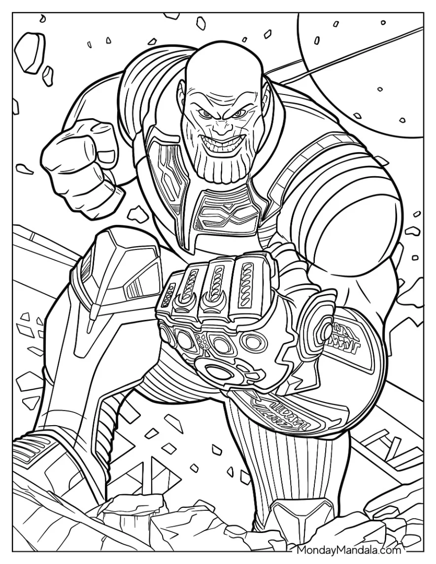 Realistic Thanos Coloring Page Fighting In The Galaxy coloring page