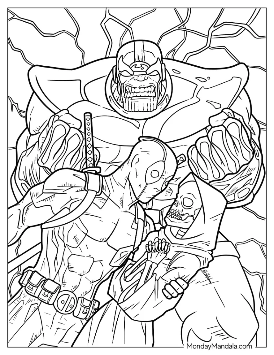 Thanos Coloring Page Angry At Deadpool Wooing Death coloring page