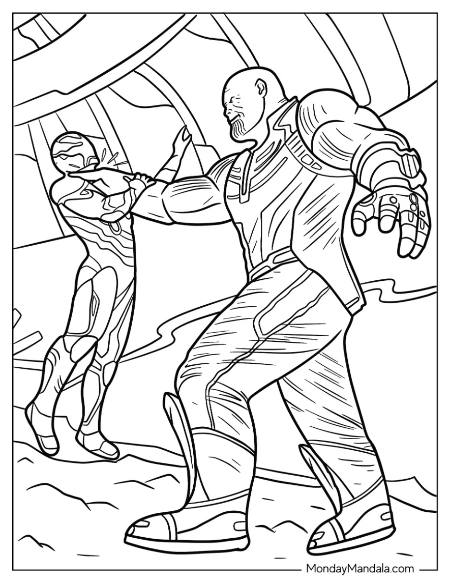 Thanos Coloring Page Choking Iron Man coloring page