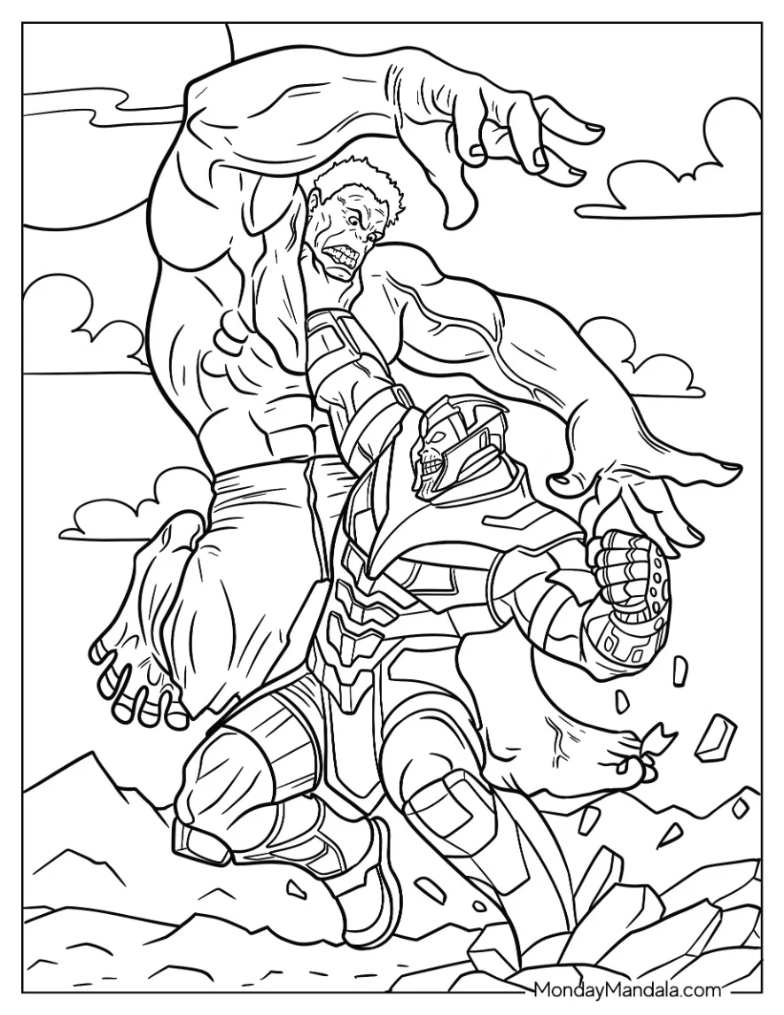 Thanos Coloring Page Punching Hulk coloring page