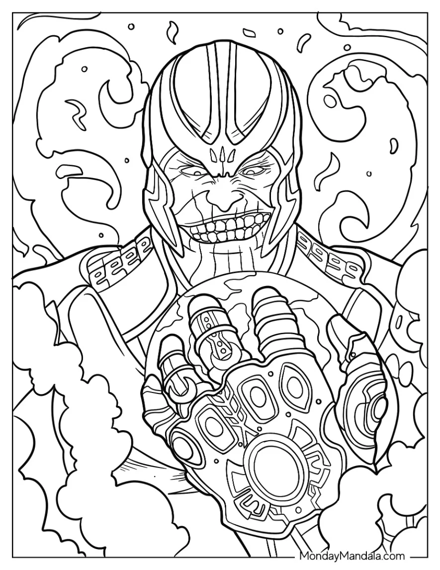 Thanos Coloring Page Smirking At Infinity Gauntlet coloring page