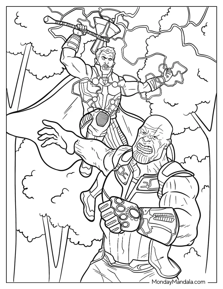 Thor About To Strike Thanos Coloring Page coloring page
