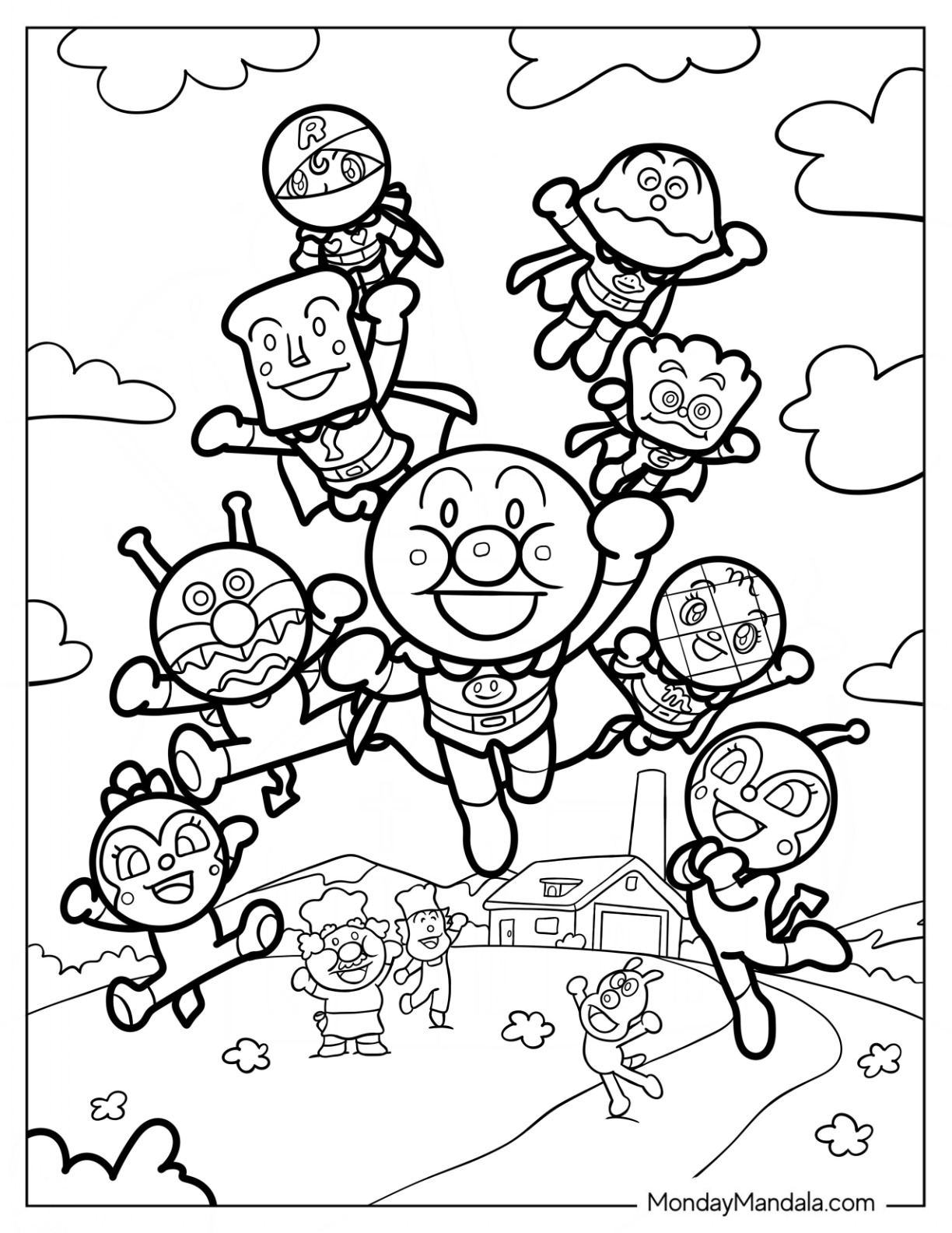 All Anpanman Coloring Page Characters coloring page — printable line art