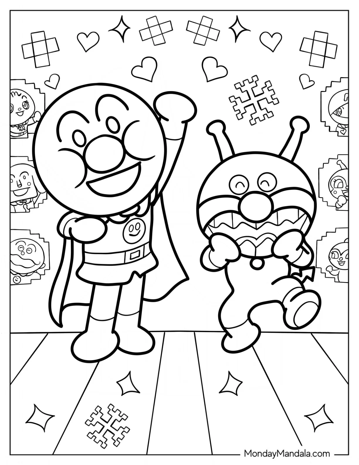 Anpanman Coloring Page And Baikinman coloring page — printable line art