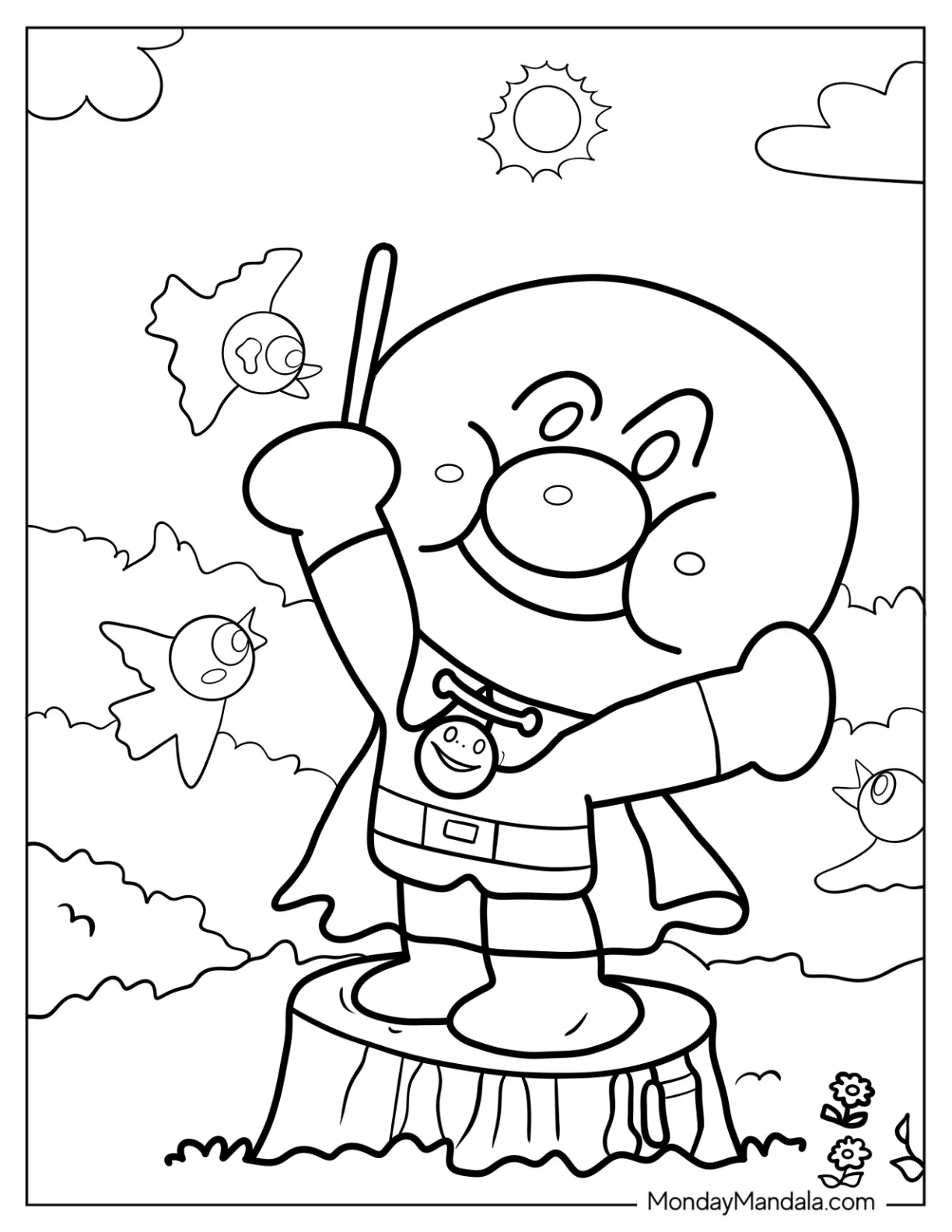 Anpanman Coloring Page Conducting Bird Song coloring page — printable line art