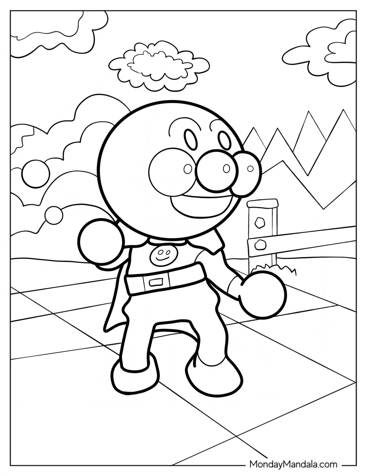 Anpanman Coloring Page Dancing coloring page — printable line art