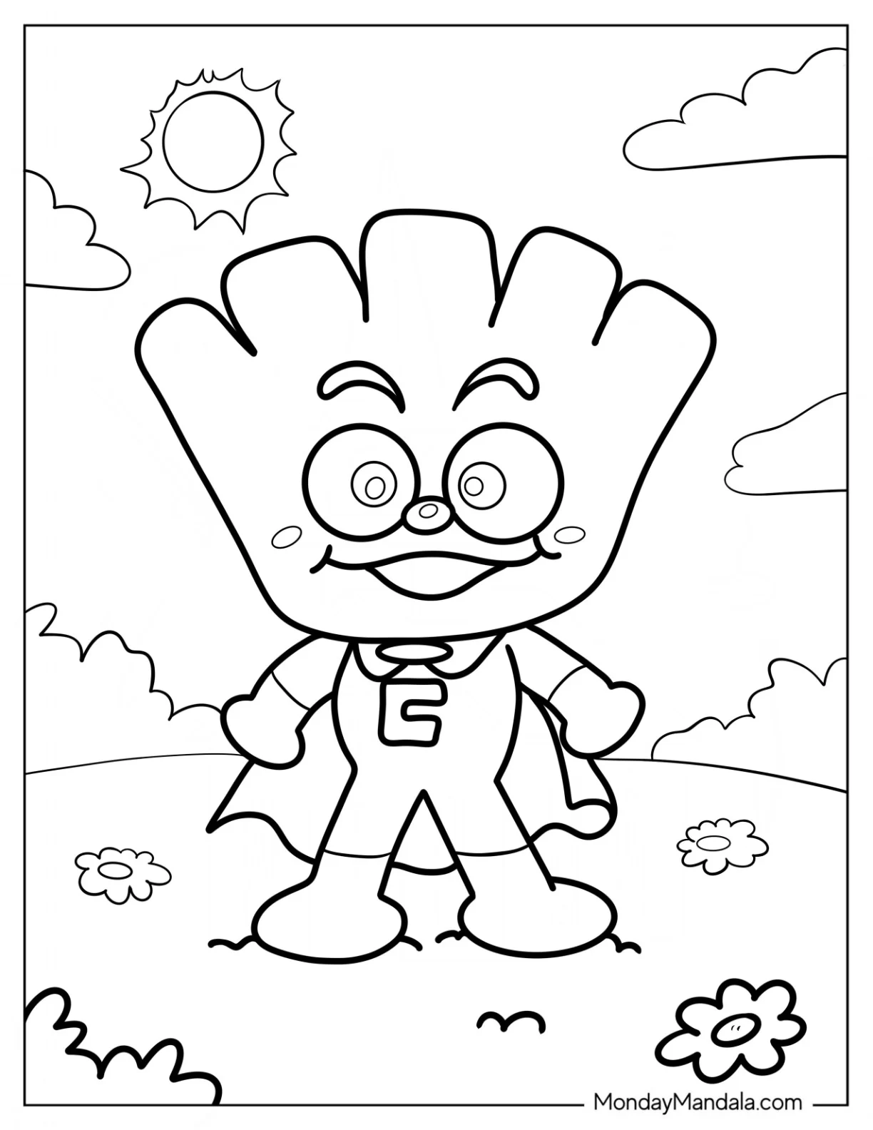 Anpanman Coloring Page Of Cream Panda In Flower Field coloring page — printable line art