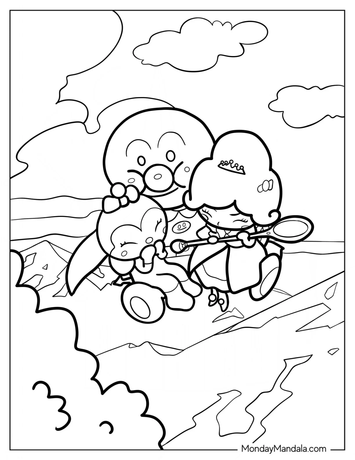 Anpanman Coloring Page With Princess Vanilla And Kokinchan coloring page