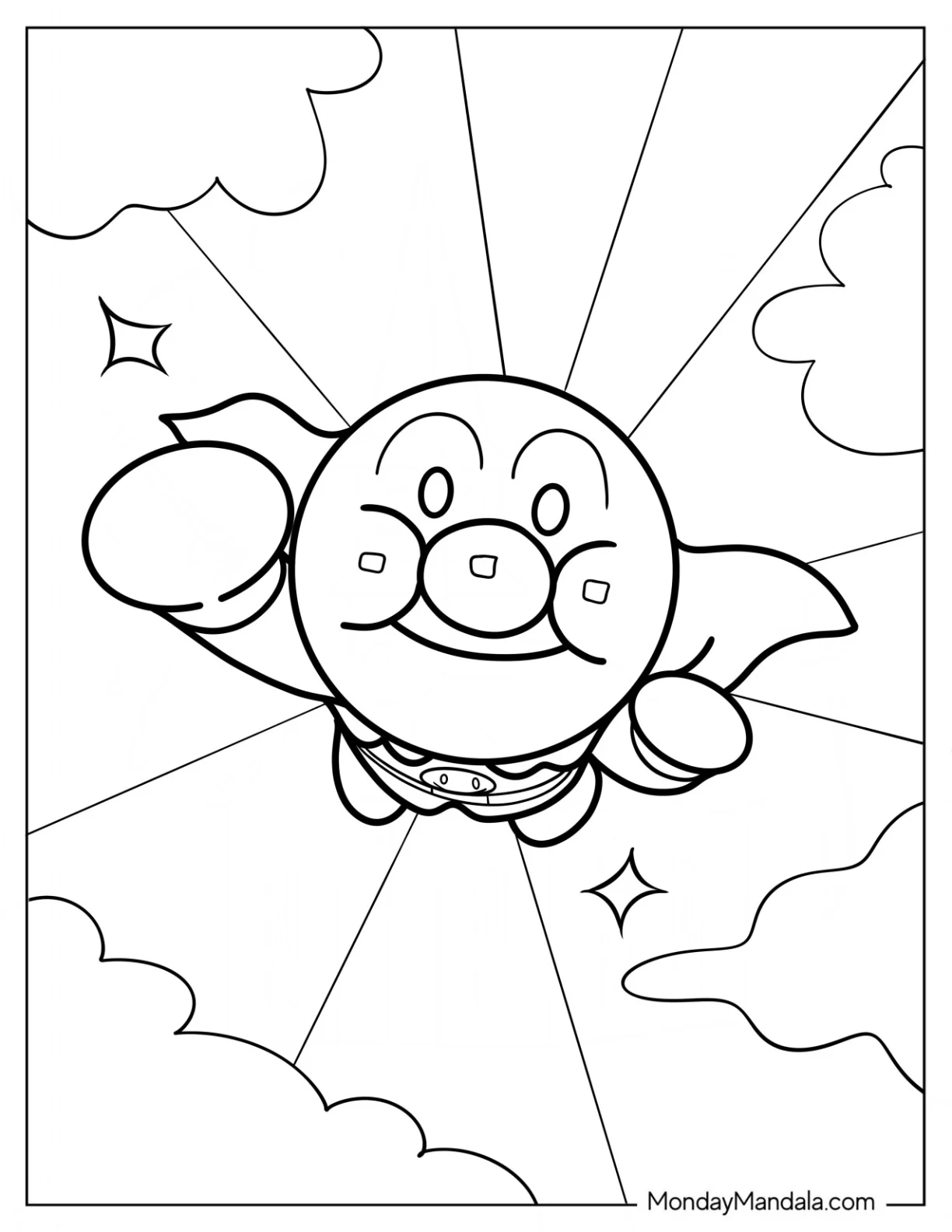 Kawaii Anpanman Coloring Page In The Clouds For Kids coloring page
