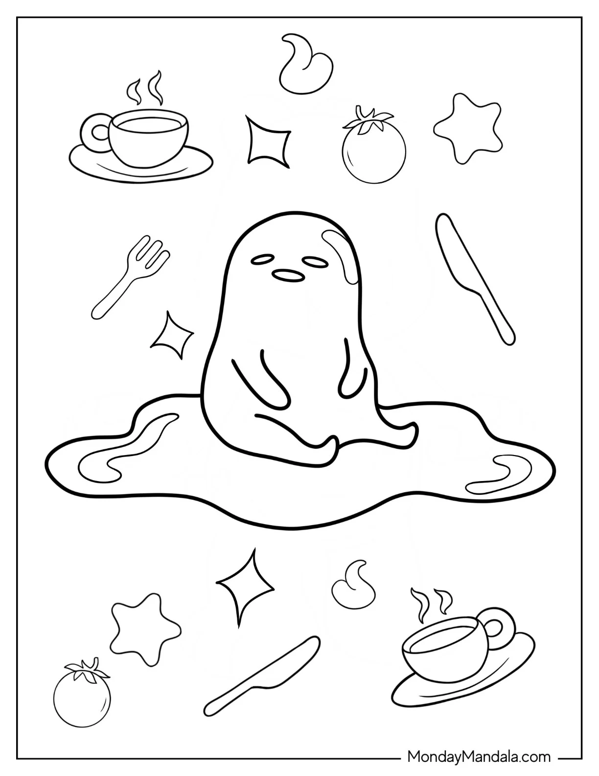 Cute Gudetama Coloring Page Sitting In Middle Of Egg White coloring page