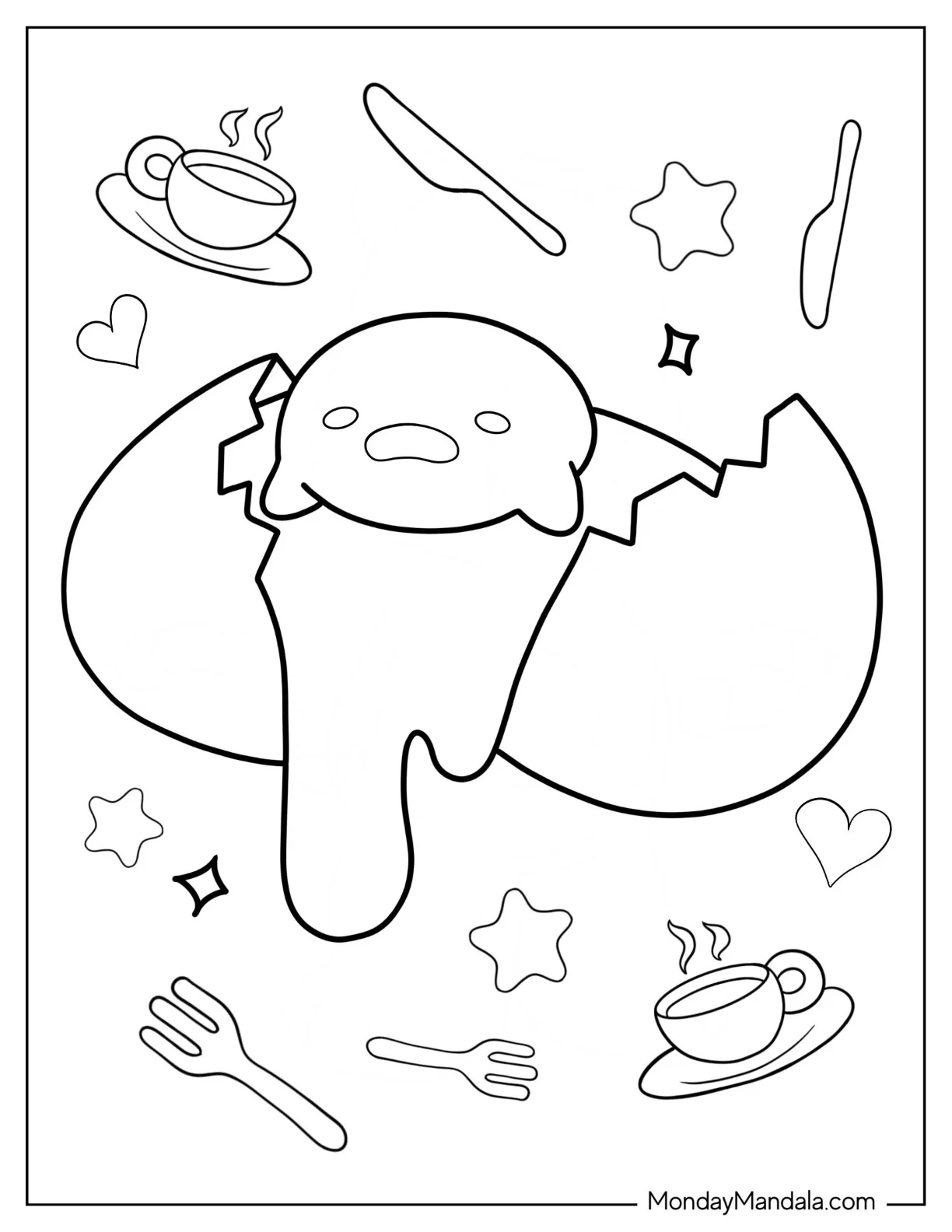 Easy Gudetama Coloring Page Coming Out Of Egg For Kids coloring page