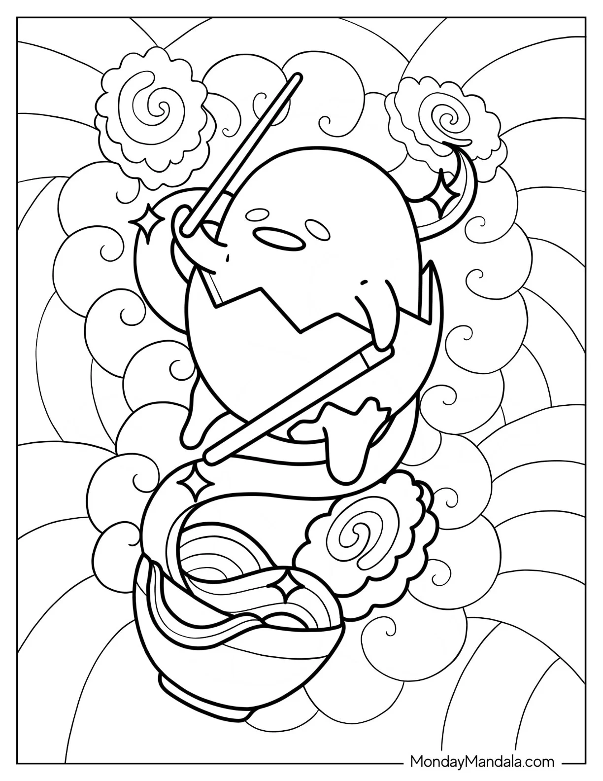 Gudetama Coloring Page In Eggshell Rising From Ramen Bowl coloring page