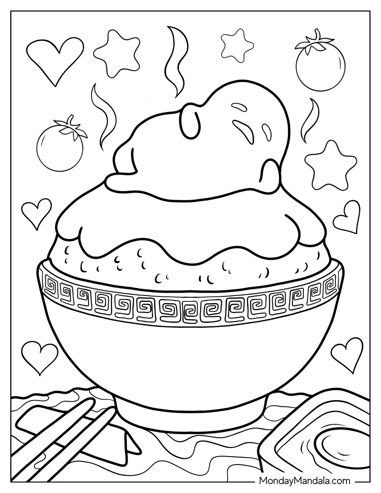 Gudetama Coloring Page Sleeping On Top Of Rice Bowl coloring page