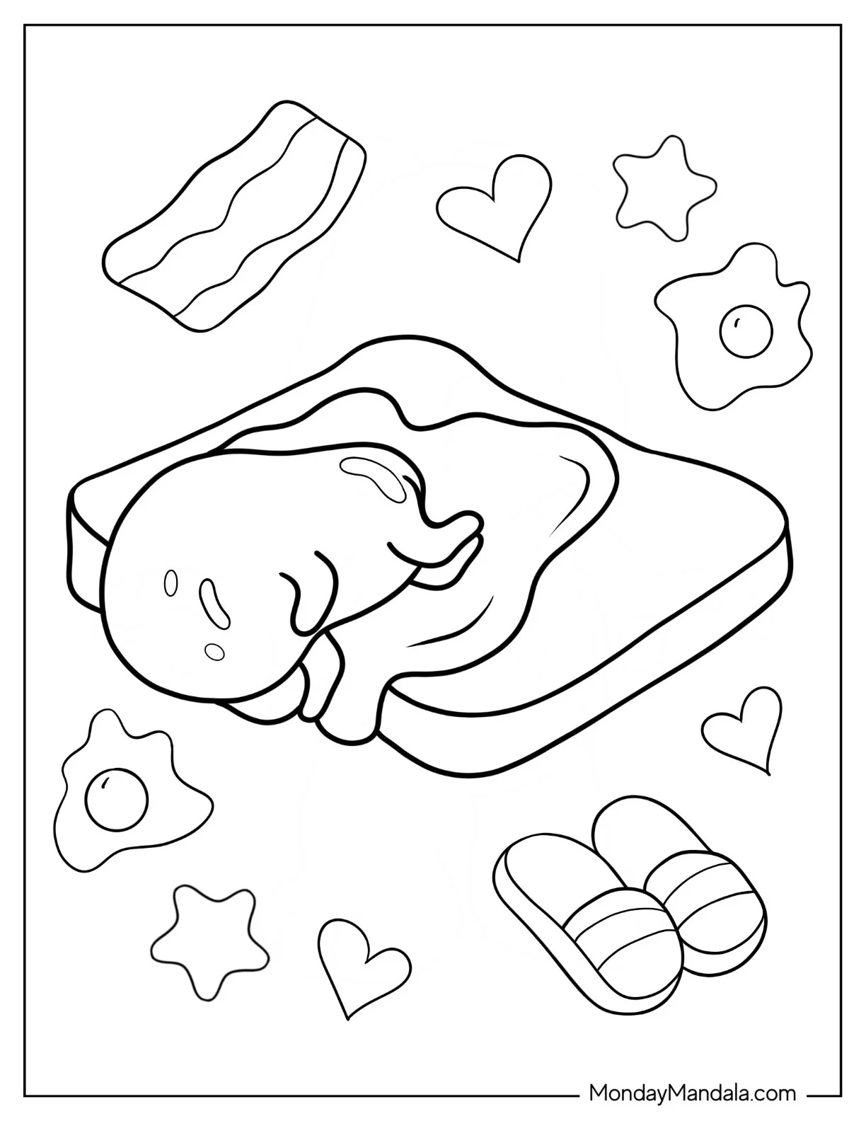 Kawaii Gudetama Coloring Page Of Slipping From Bread Slice For Preschoolers coloring page