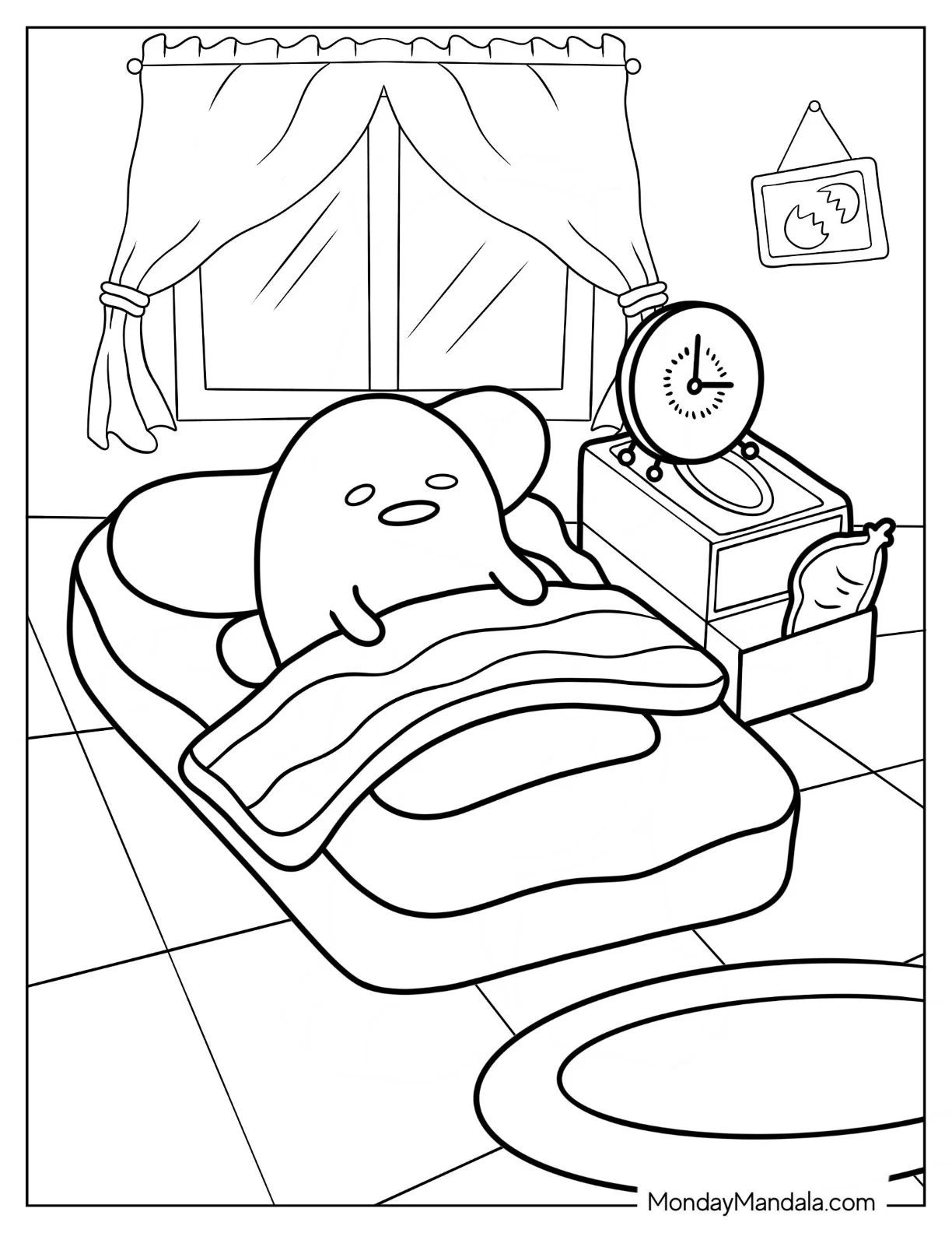 Lazy Gudetama Coloring Page Of Sleeping On Bed coloring page