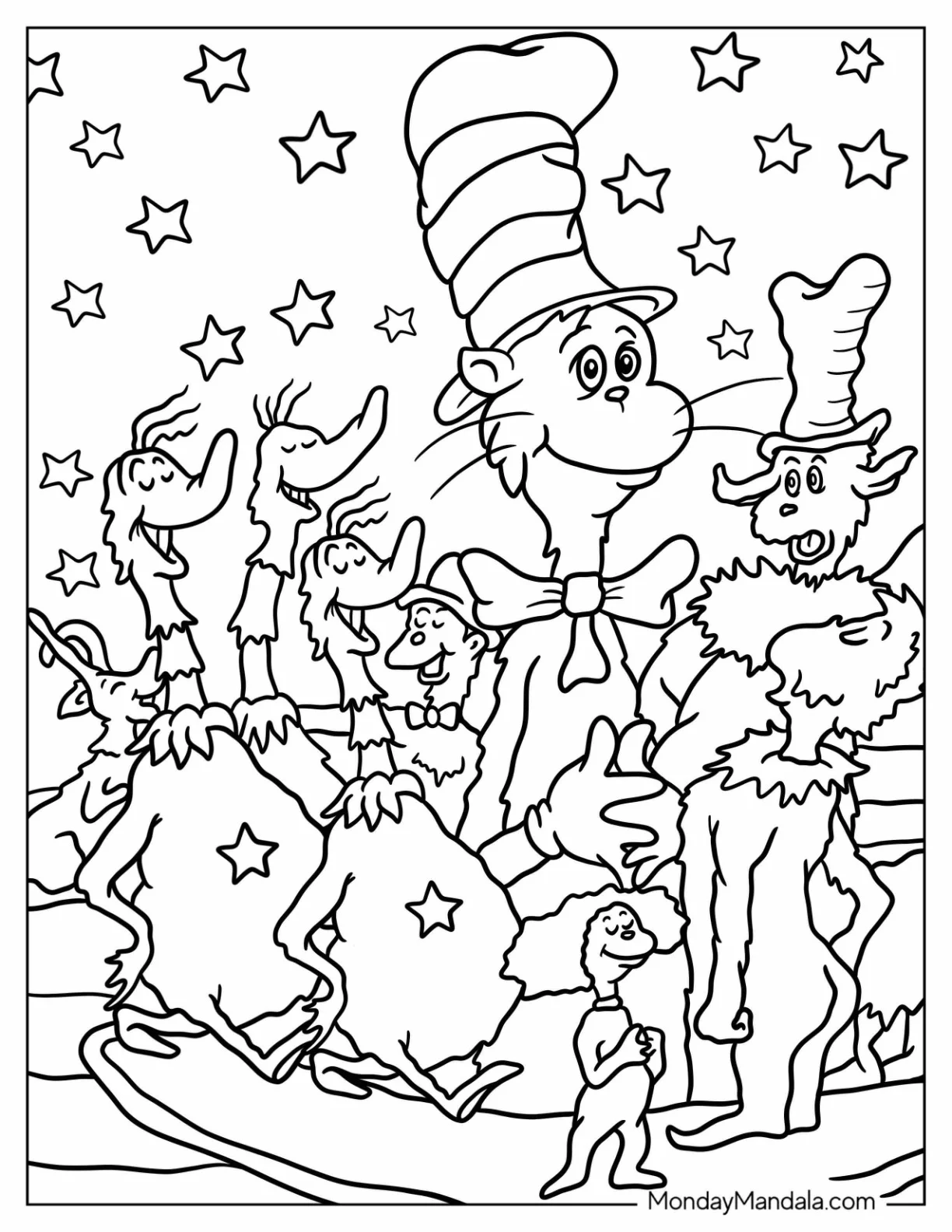 Cat In The Hat With The Sneetches, Guy I Am, And The Grinch coloring page