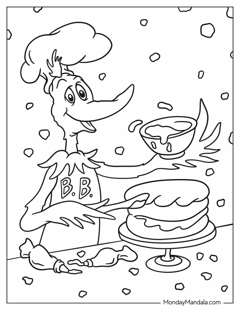 Dr. Seuss Coloring Page Of Cooking with the Birthday Bird coloring page
