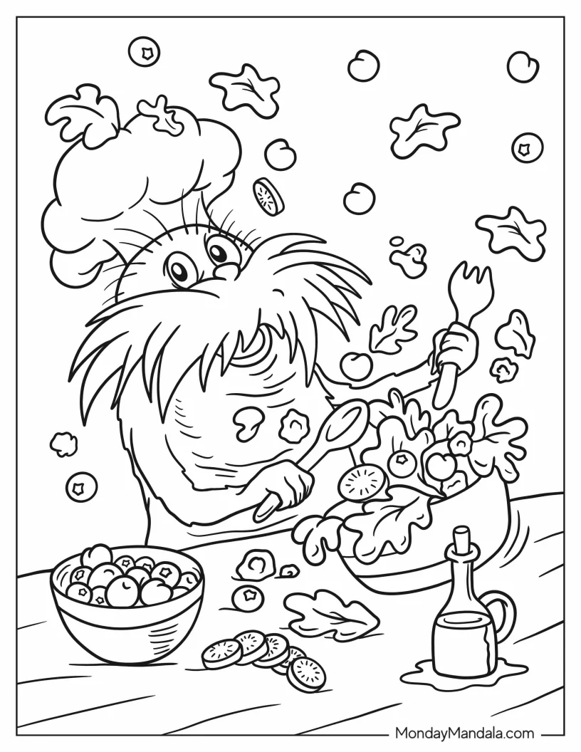 Dr. Seuss Coloring Page Of Cute Dr. Seuss's Cooking With The Lorax coloring page