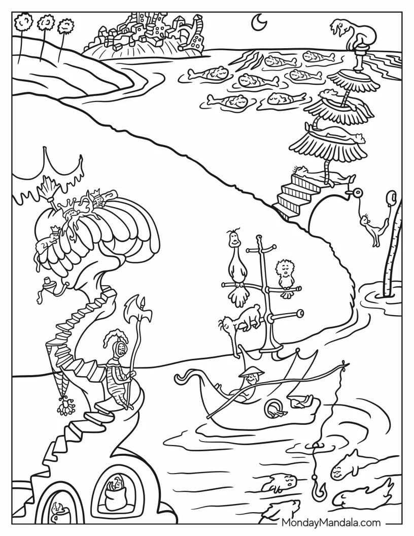 Dr. Seuss Coloring Page Of Detailed Dr. Seuss's Sleep Book Cover coloring page