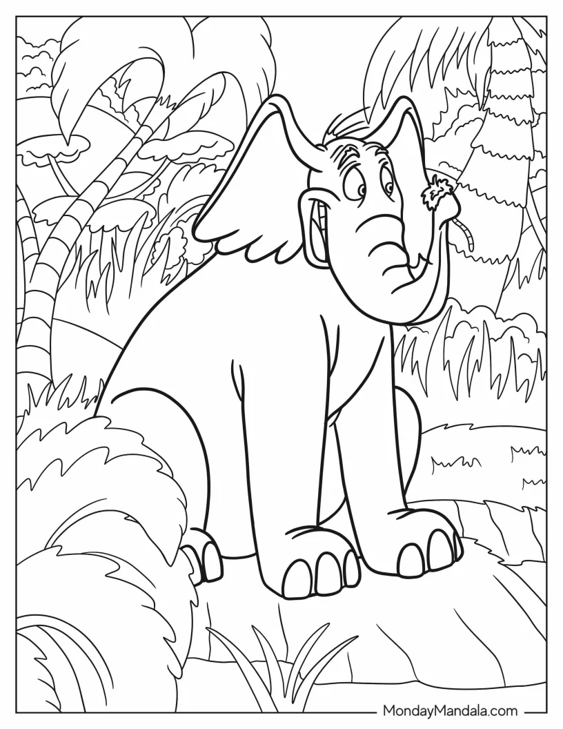 Dr. Seuss Coloring Page Of Dr. Seuss Horton The Elephant Holding Dandelion coloring page