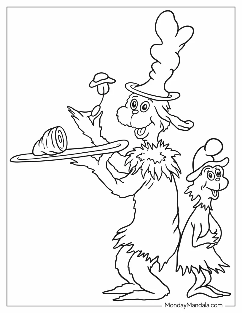Dr. Seuss Coloring Page Of Easy Outline Of Sam-I-Am And Guy-I-Am With Green Ham And Eggs coloring page