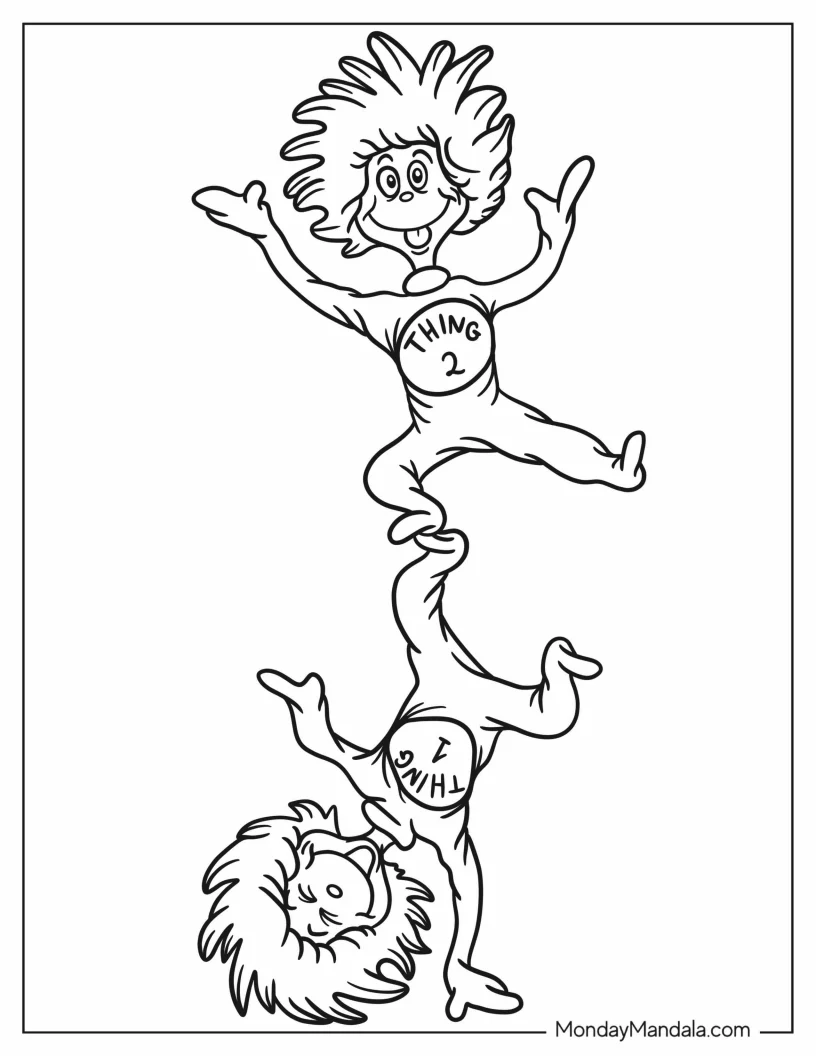 Dr. Seuss Coloring Page Of Kawaii Thing One And Thing Two For Preschoolers coloring page