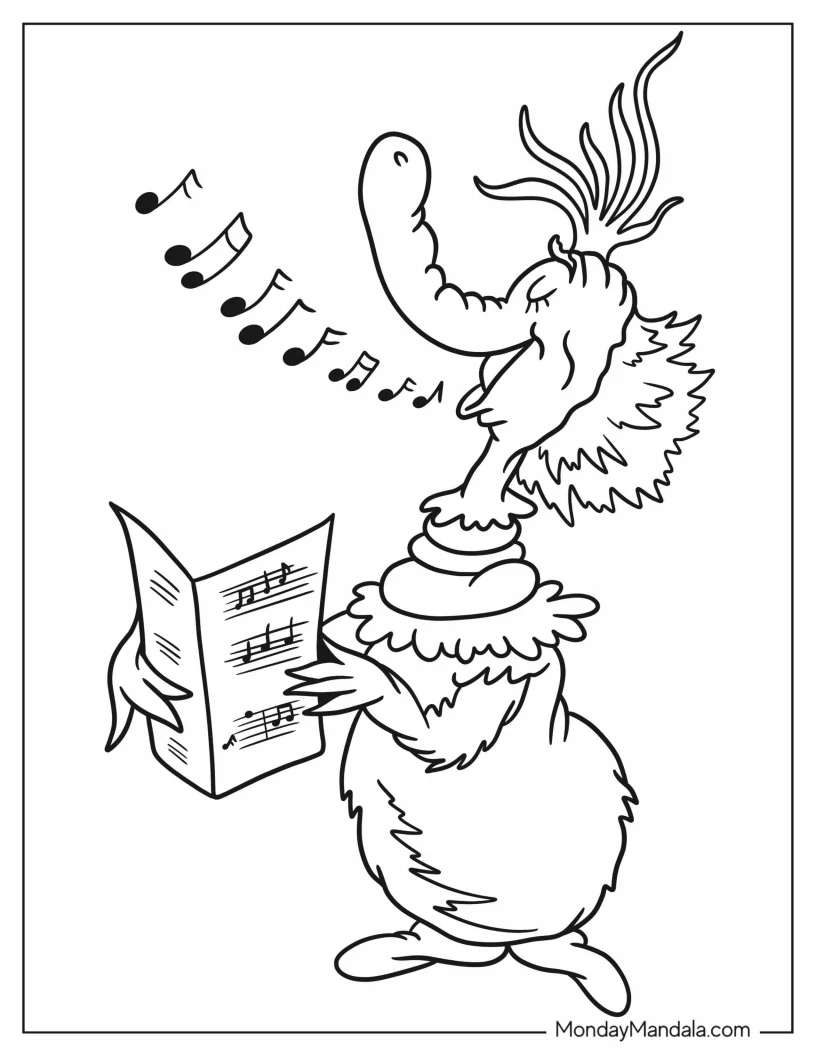 Dr. Seuss Coloring Page Of The Singing Thing Holding Music Sheet coloring page