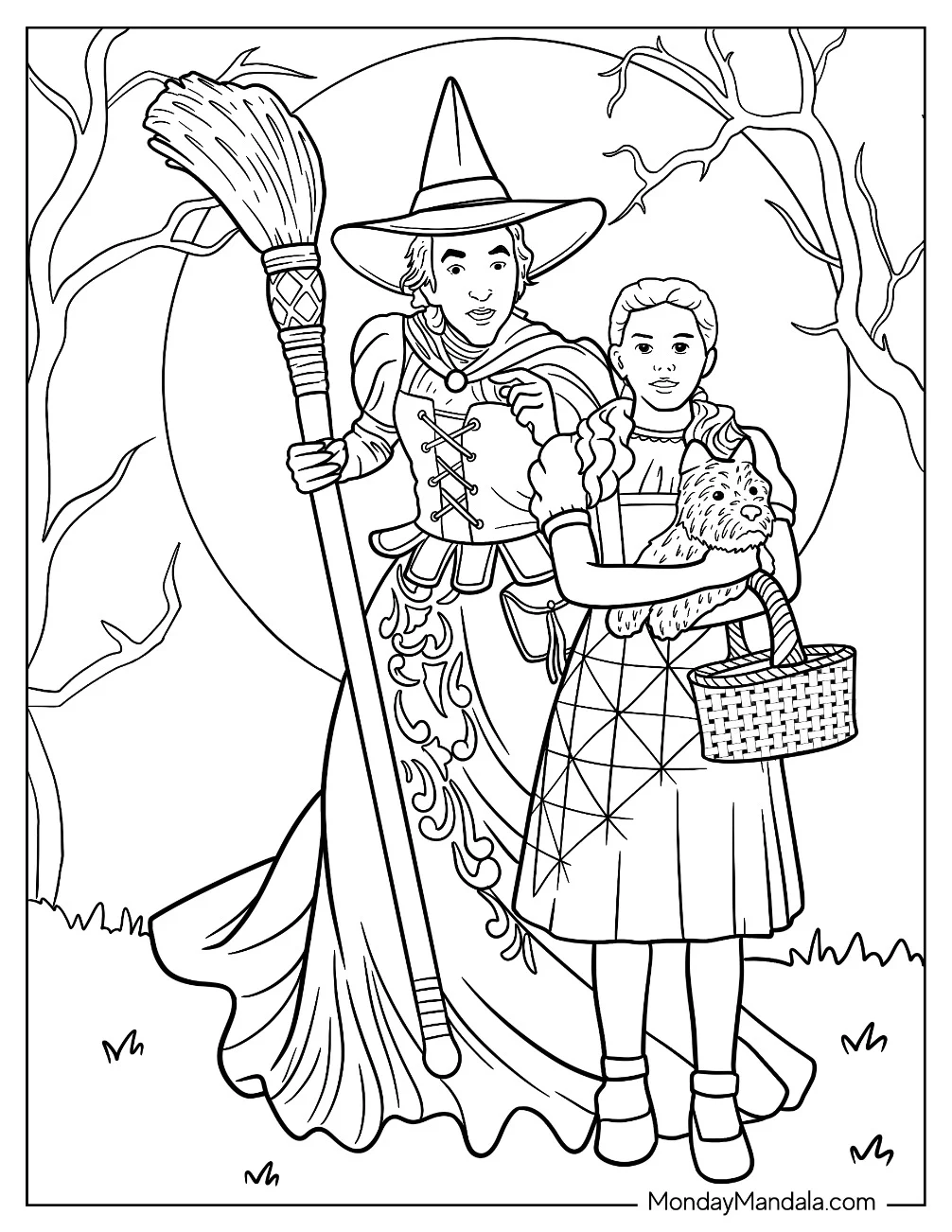 Wicked Witch Of The West With Dorothy And Toto Wizard Of Oz Coloring Page coloring page