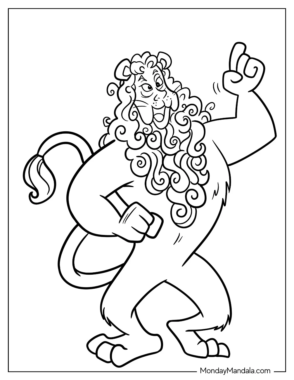 Wizard Of Oz Coloring Page Of Cowardly Lion Cartoon For Kids coloring page — printable line art