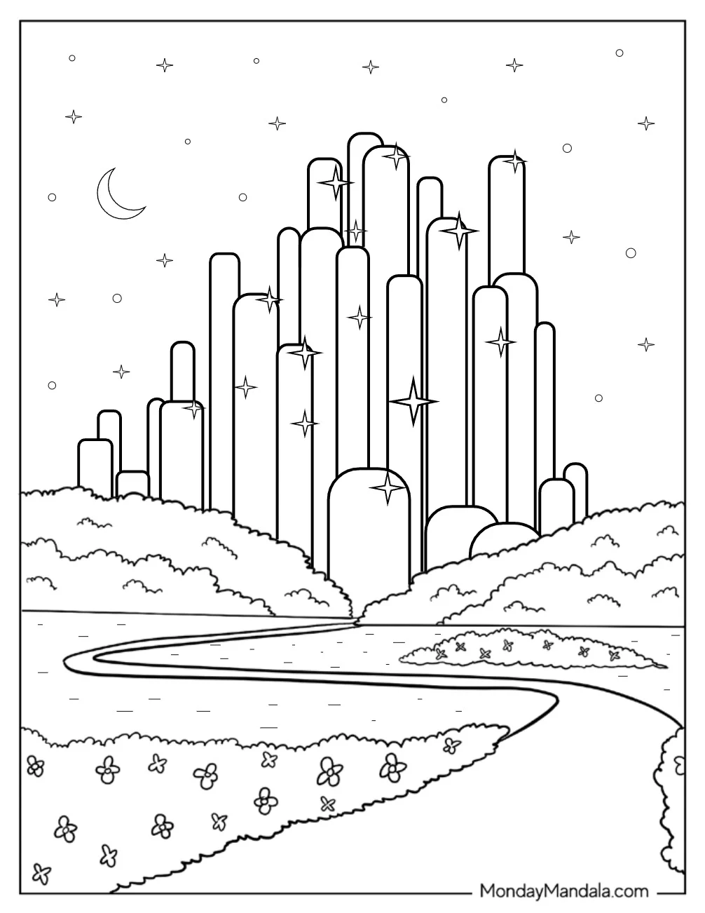 Wizard Of Oz Coloring Page Of Glistening Emerald City coloring page