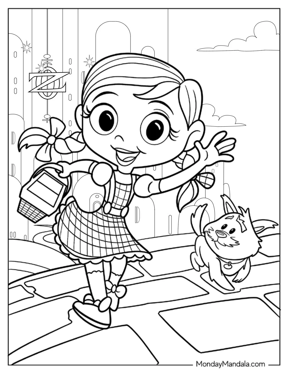 Wizard Of Oz Coloring Page Of Kawaii Dorothy And Toto For Preschoolers coloring page