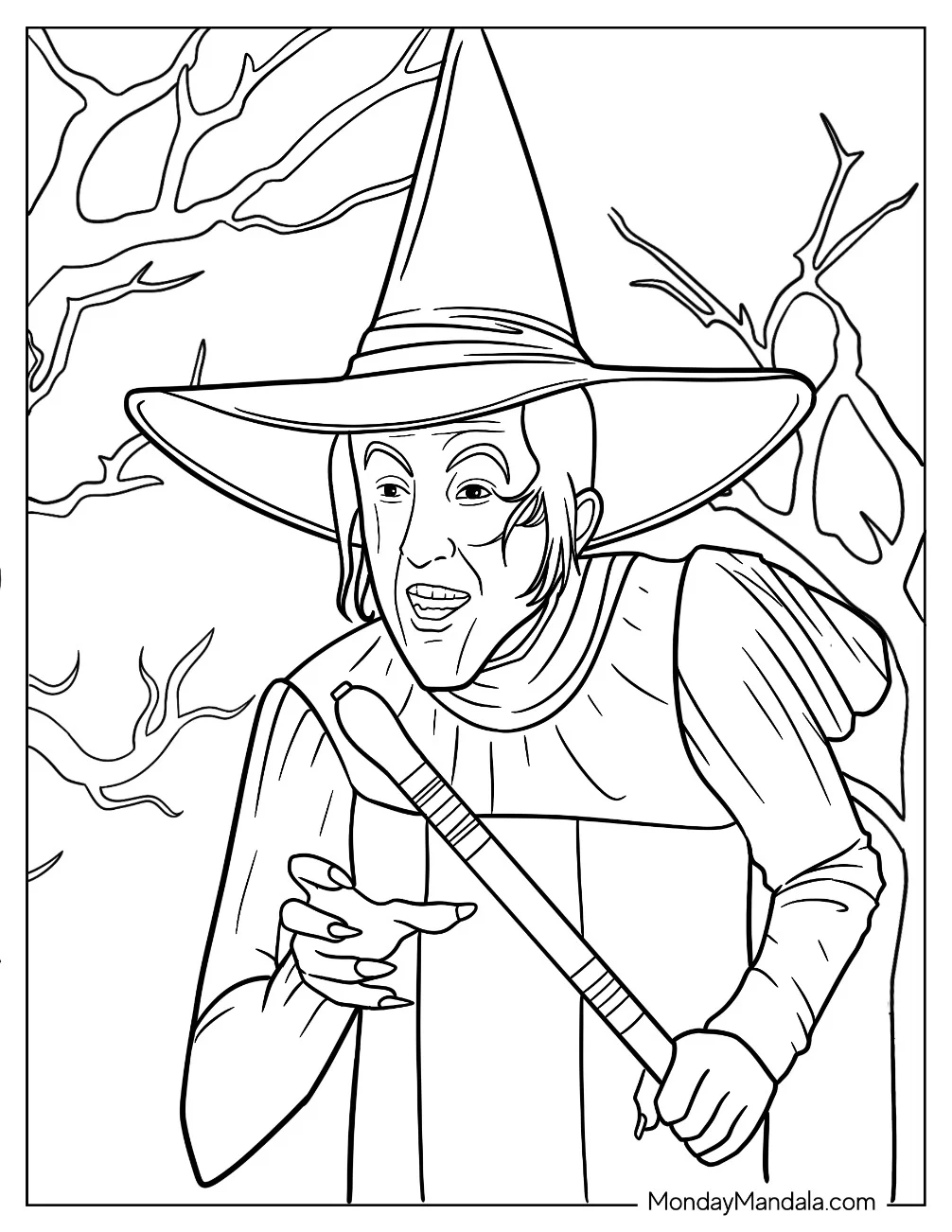 Wizard Of Oz Coloring Page Of Scary Wicked Witch Of The West For Kids coloring page