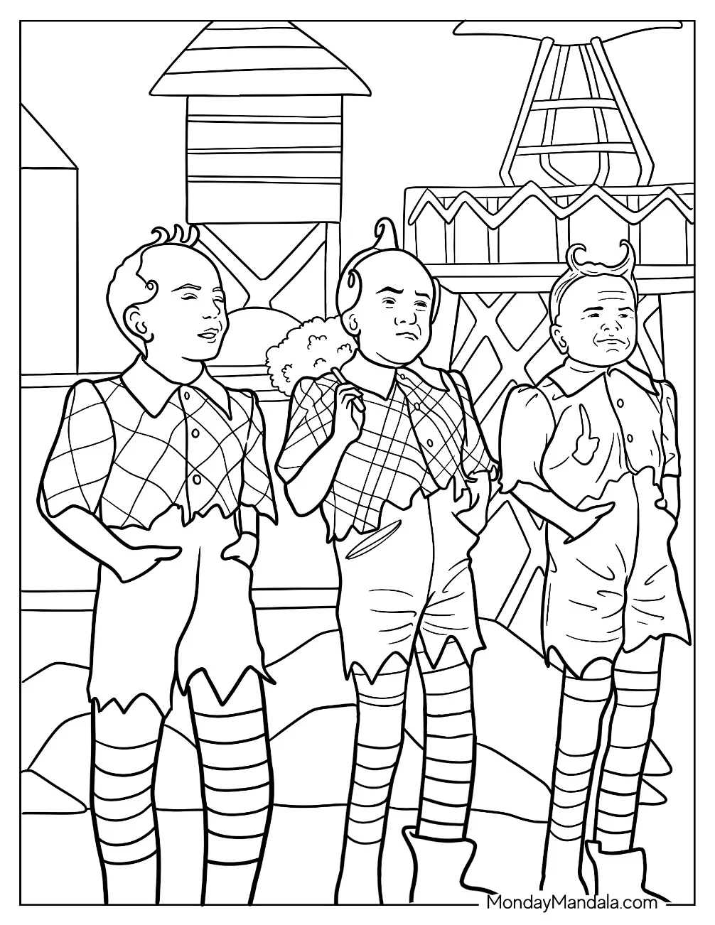 Wizard Of Oz Coloring Page Of Three Lollipop Guild Munchkins coloring page