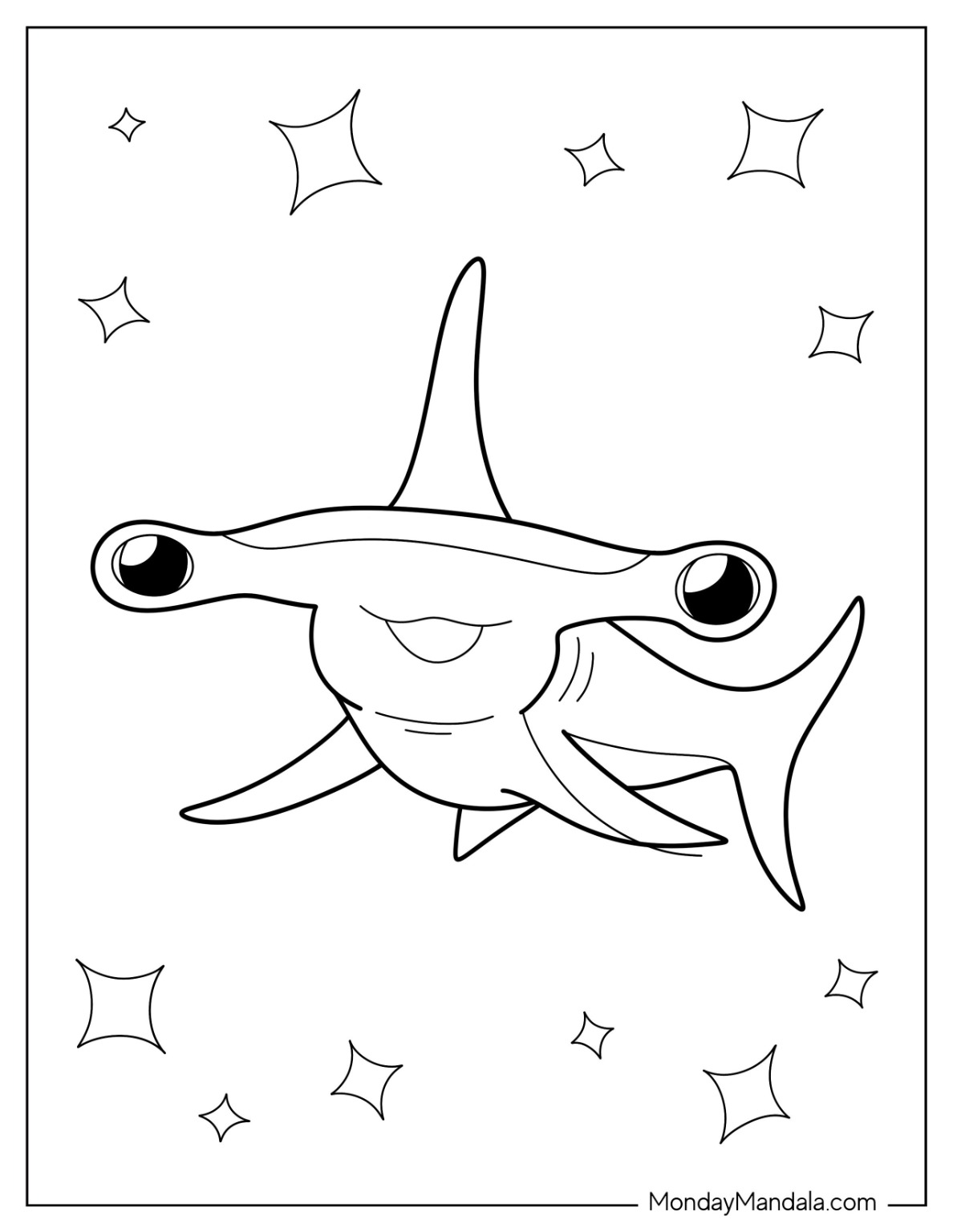 Baby Hammerhead Shark Coloring Page Smiling For Kids coloring page