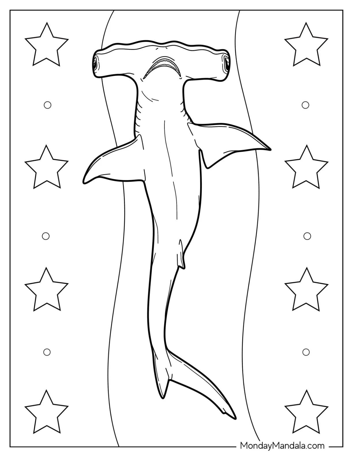 Bottom View Of Hammerhead Shark Coloring Page coloring page