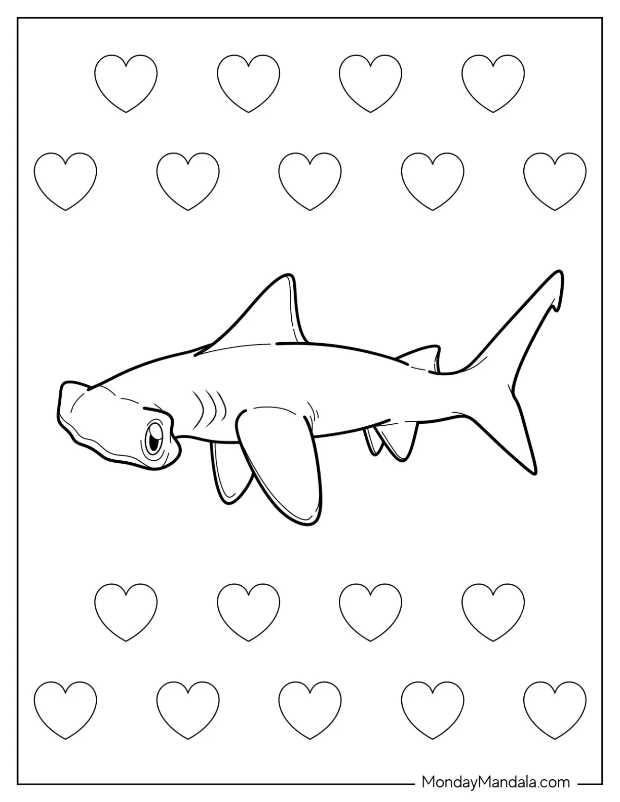 Cute Cartoon Hammerhead Shark Coloring Page For Kids coloring page