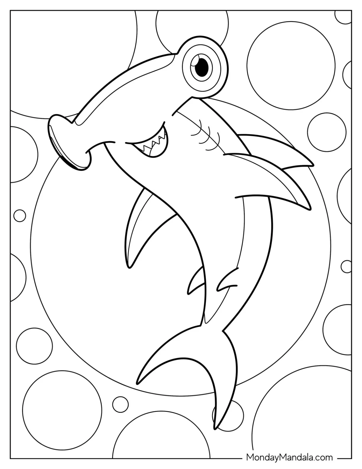 Cute Hammerhead Shark Coloring Page With Bubbles coloring page