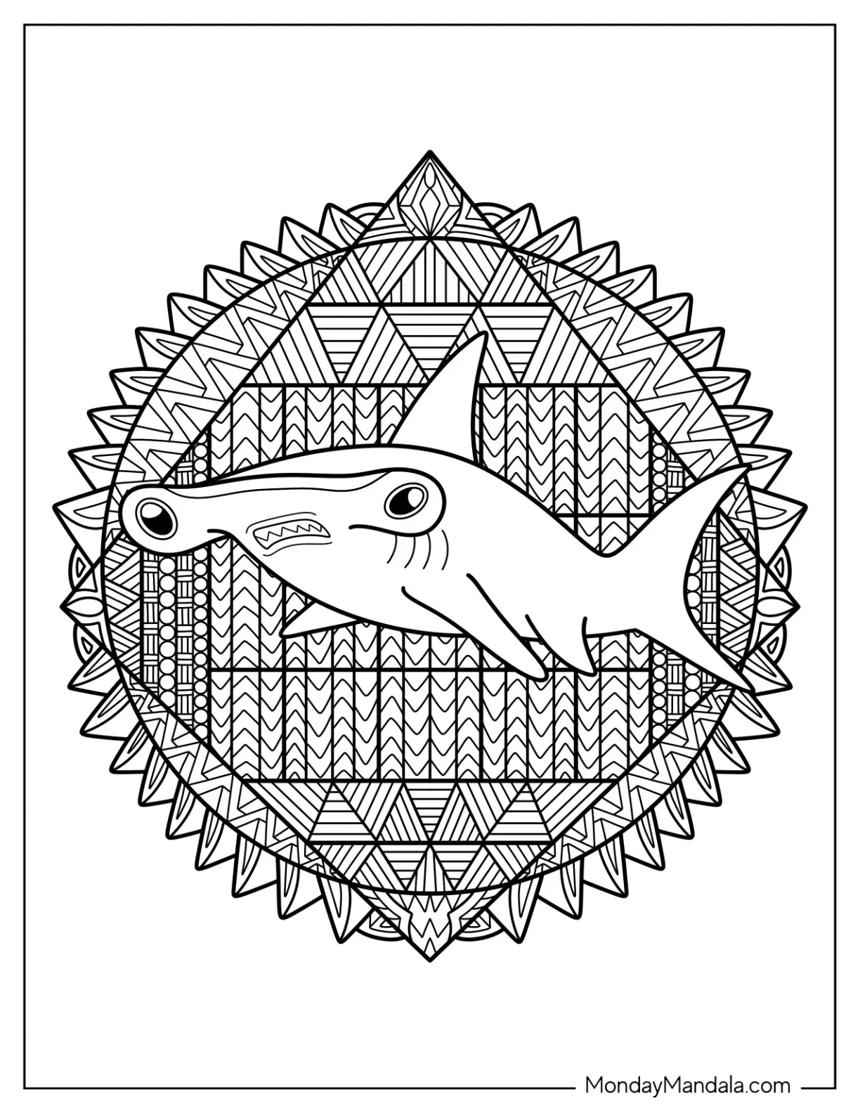 Hammerhead Shark Coloring Page Mandala coloring page