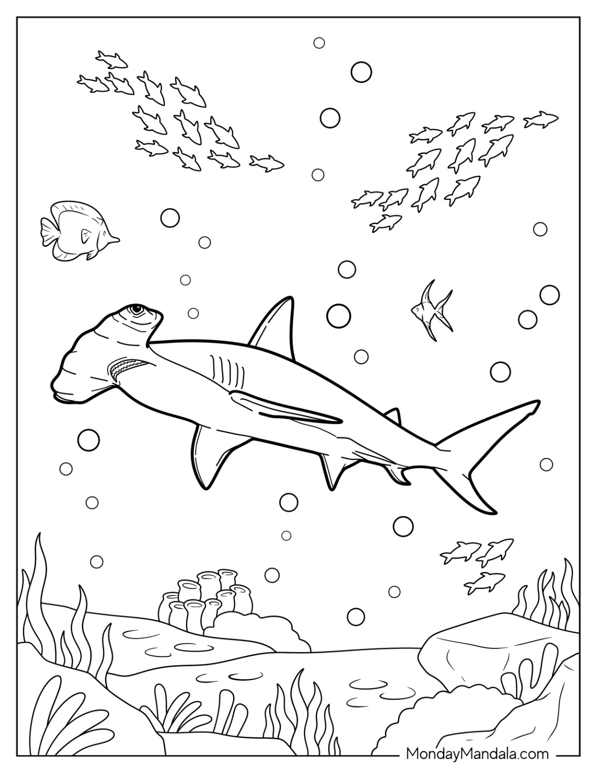 Hammerhead Shark Coloring Page Swimming With Fishes coloring page