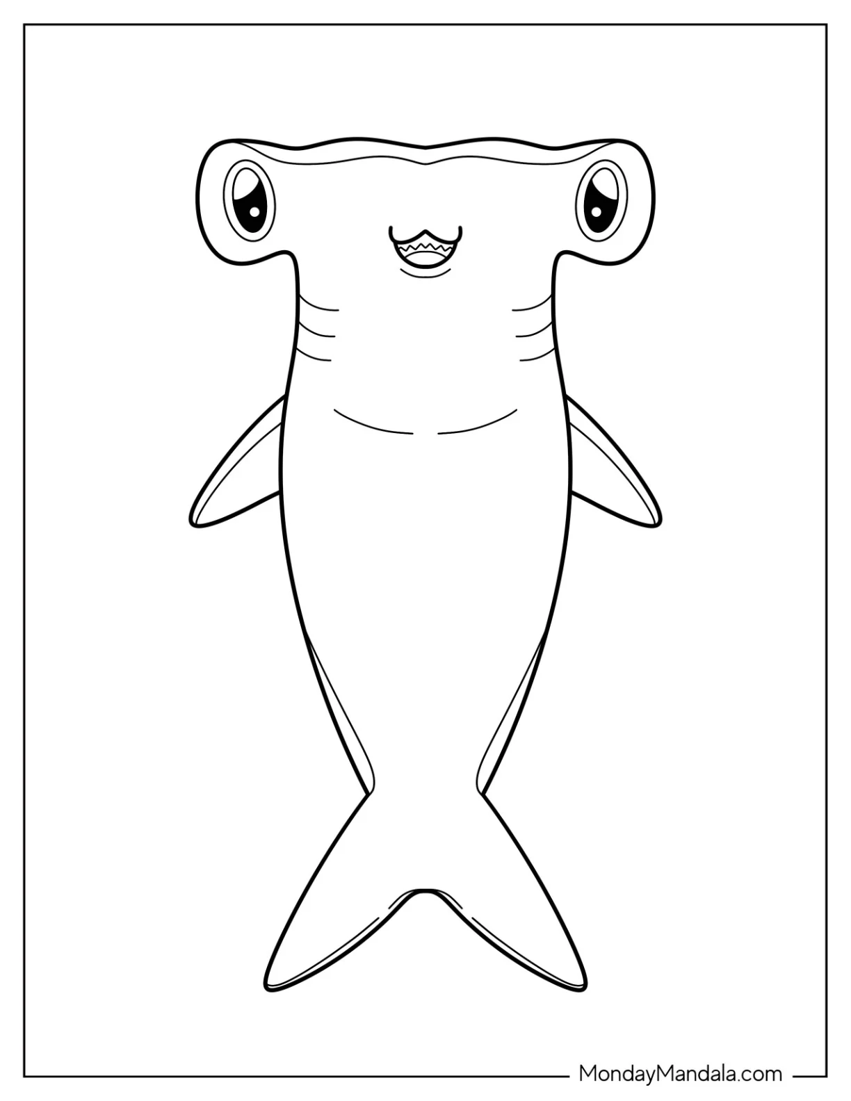 Kawaii Baby Hammerhead Shark Coloring Page For Preschoolers coloring page
