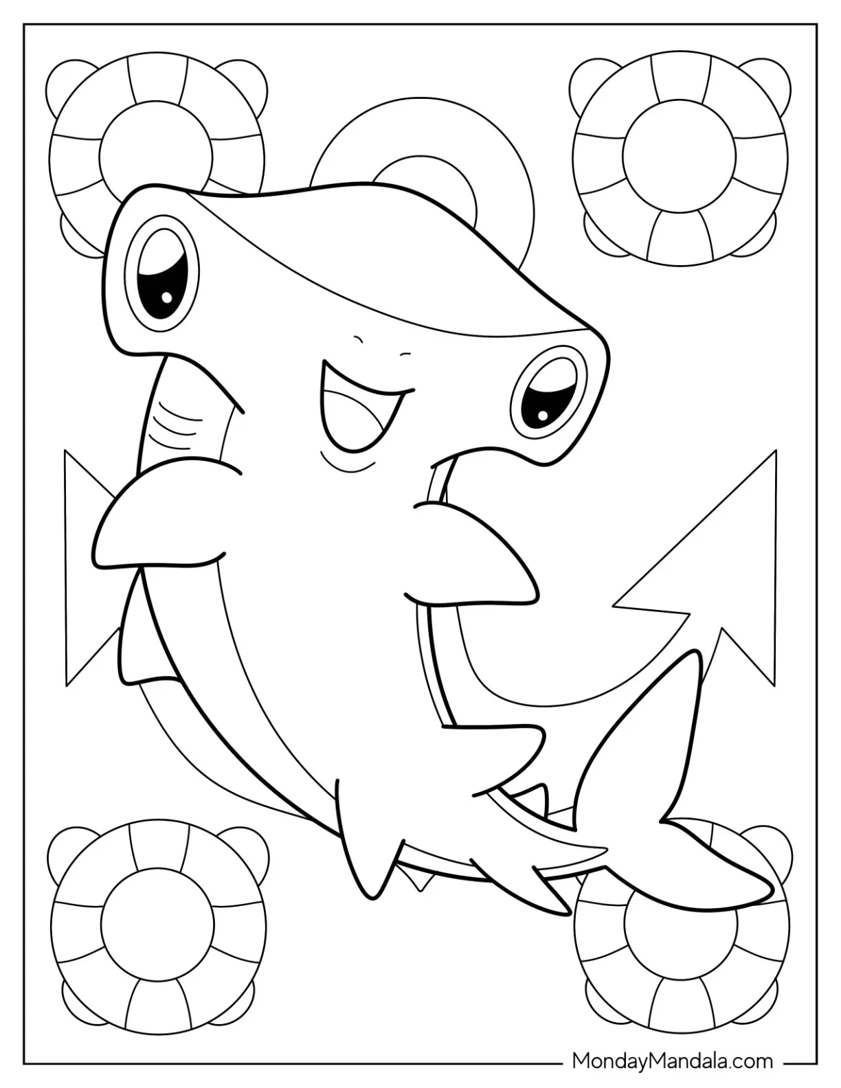 Kawaii Hammerhead Shark Coloring Page For Kids coloring page