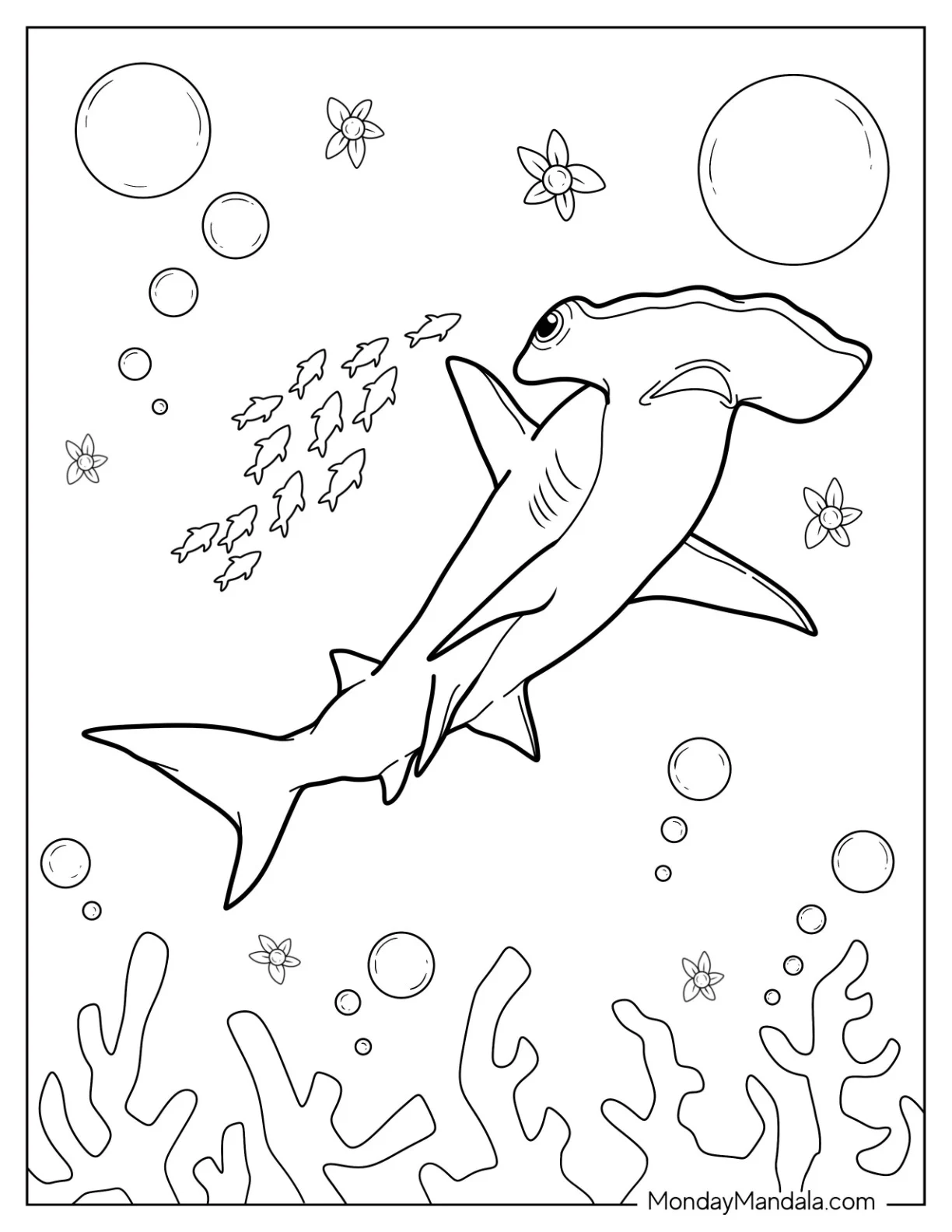 Realistic Hammerhead Shark Coloring Page Swimming coloring page