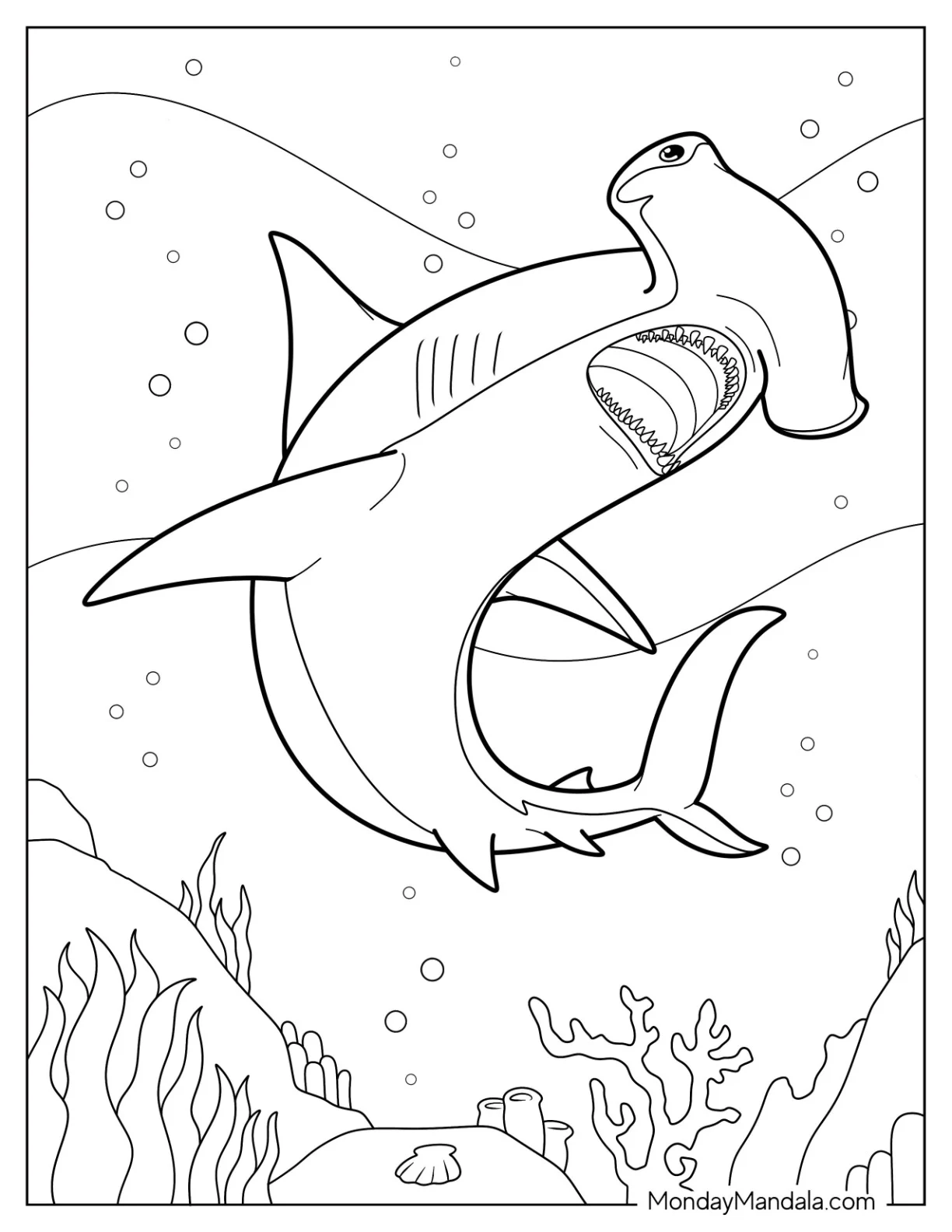 Scary Hammerhead Shark Coloring Page coloring page