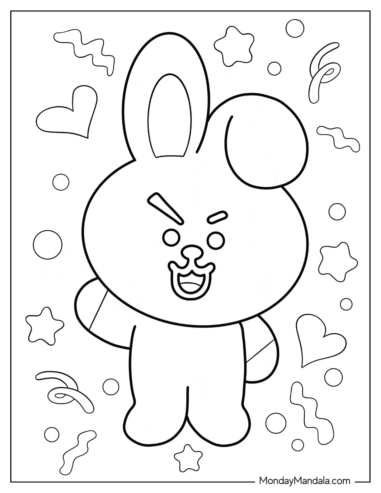 BT21 Coloring Page Of Cooky Waving With Evil Smile coloring page