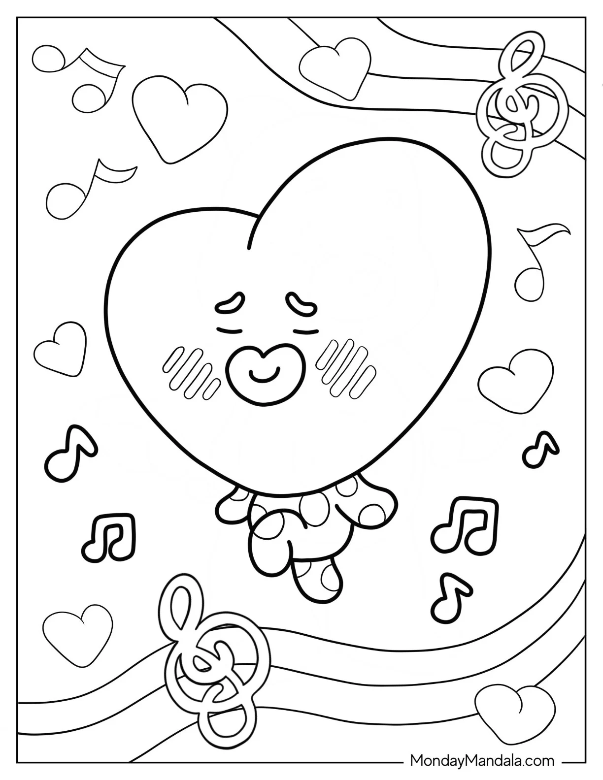 BT21 Coloring Page Of Kawaii Tata With Musical Notes coloring page