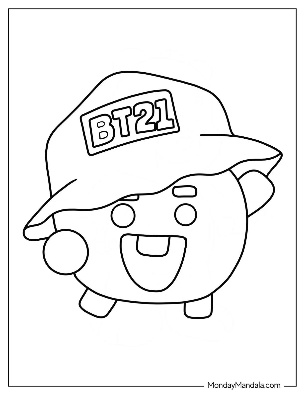 BT21 Coloring Page Of Shooky Wearing BT21 Bucket Hat For Preschoolers coloring page
